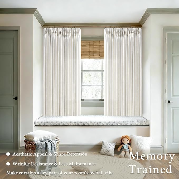 45 Inch Natural Pinch Pleated Linen Semi Sheer Curtains 50Wx45L 2 Panels | - Image 2