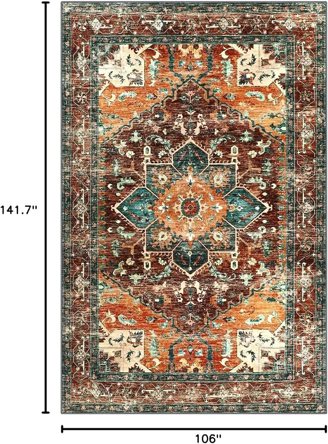 Yamaziot 9x12 Large Area Rug, Non-Slip Washable Boho Living Room Rug | Stain - Image 2