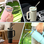 Metal Straws with Silicone Tip for 30 oz Tumbler, Reusable Stainless Steel Straws for Stanley 30 oz Tumbler,3 Bent Tubes & 6 Tips& 1 Cleanr Brush (Pink Dusk)