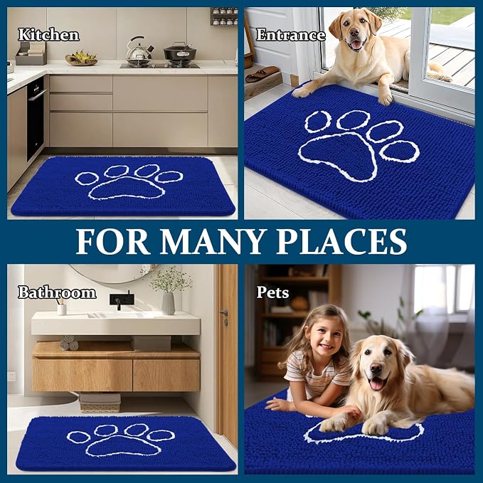 OLANLY Dog Door Mat for Muddy Paws 30x20, Paw Print Design Chenille Mud Mat | - Image 8