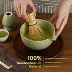 Matcha Whisk Set, Handcrafted Bamboo Chasen & Ceramic Bowl Matcha Kit, Complete 5 Pcs Matcha Set Whisk and Bowl W/Stainless Steel Sifter, Bamboo Scoop & Holder for Matcha Tea Ceremony (Mottled Green)