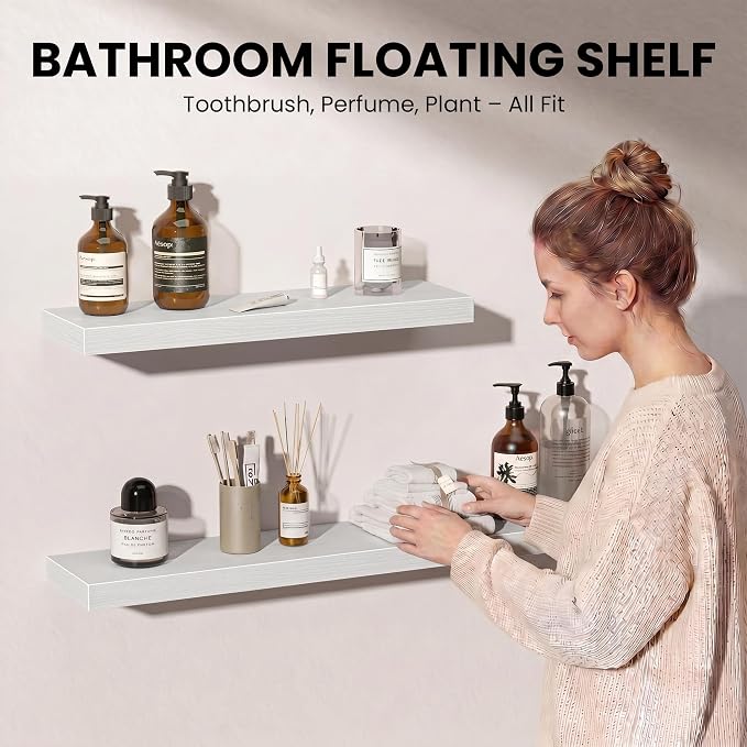 Fun Memories Floating Shelves for Wall, 24 Inch Set of 2 Rustic Wood Wall - Image 4