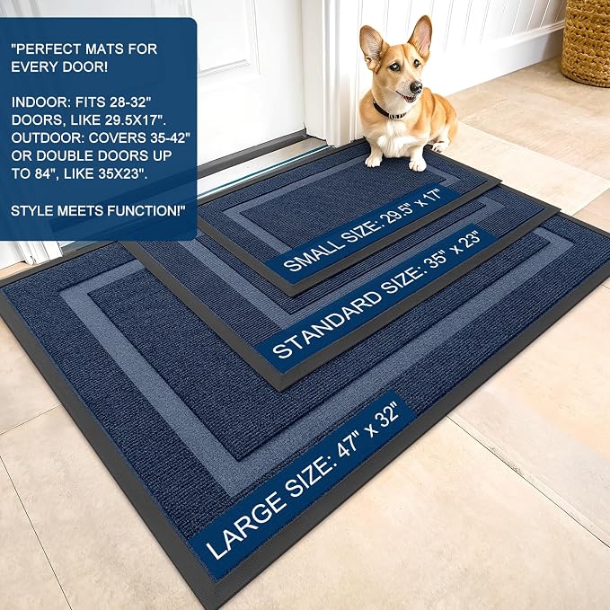 OLANLY Front Door Mat Outside 33x21, All-Season Heavy-Duty Rubber Doormat | Blue - Image 2