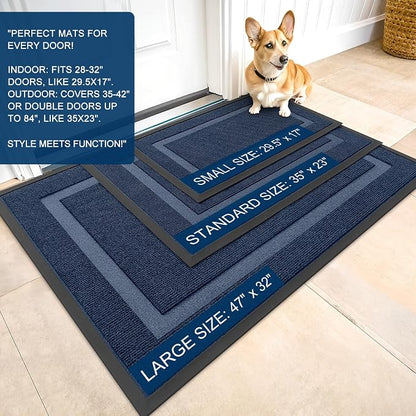 OLANLY Front Door Mat Outside 33x21, All-Season Heavy-Duty Rubber Doormat | Blue - Image 2