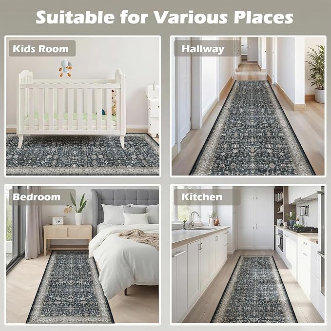 Hallway Runner Rug 2x6 for Bedroom Kitchen | Low Pile; Non Slip; Stain - Image 5