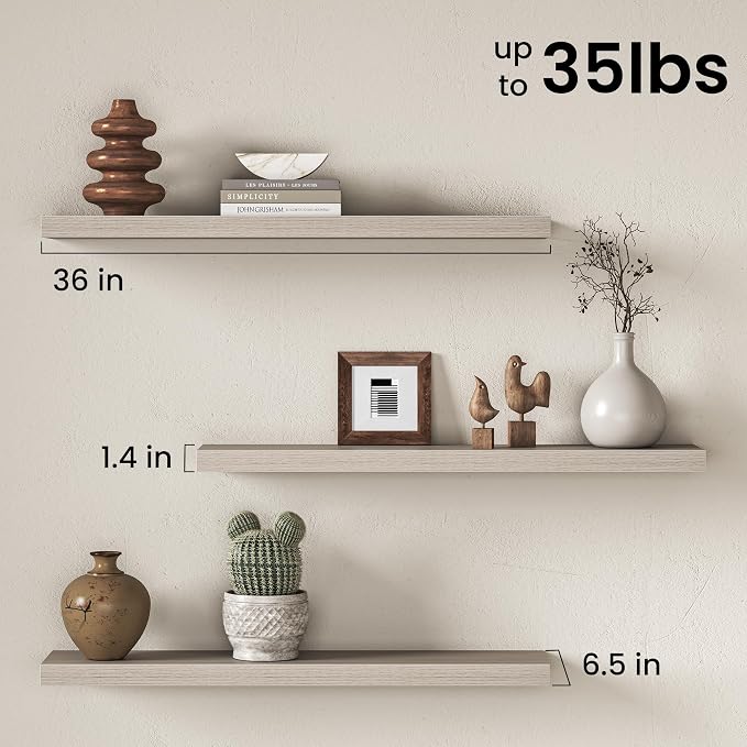 Fun Memories 36 Inch Floating Shelves Wall-Mounted, Rustic Wood Shelf - Image 3
