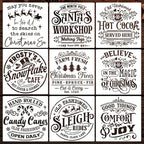 Christmas Stencils for Painting 12" Large Farmhouse Christmas Stencils for Crafts Reusable Santa Hot Coca Candy Cane Holiday Drawing Templates for Wood Fabrics Porch Hanger Winter Decor(XMS Rustic 9p)
