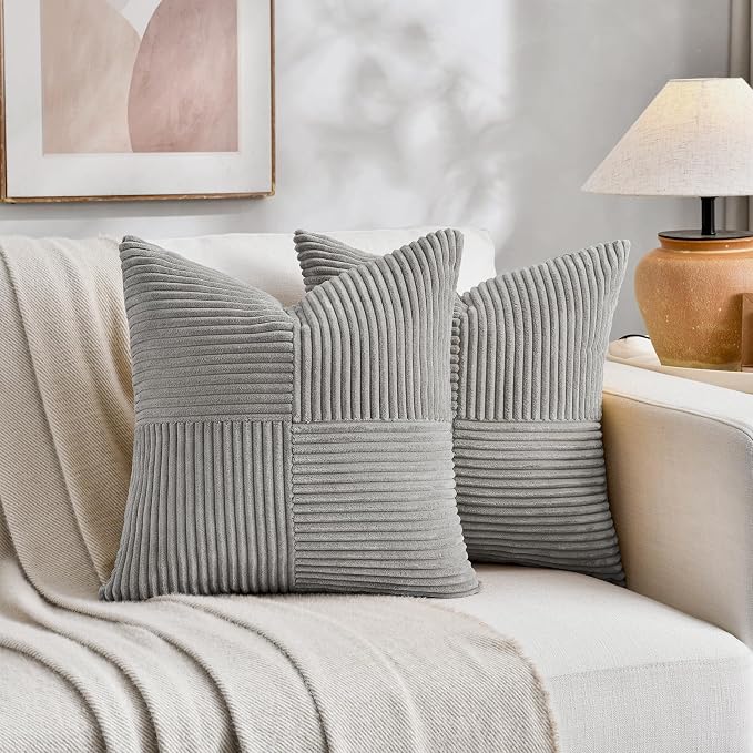 Fancy Homi 2 Packs Grey Euro Decorative Throw Pillow Covers 26x26 Inch - Image 5