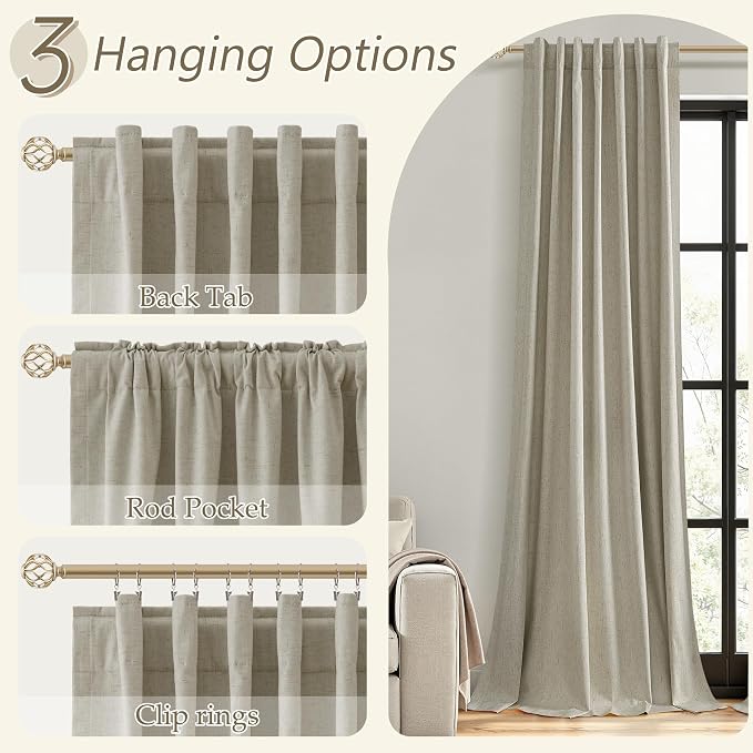 100% Blackout Linen Curtains for Bedroom 84 inches Long, Thermal Insulated Room - Image 6