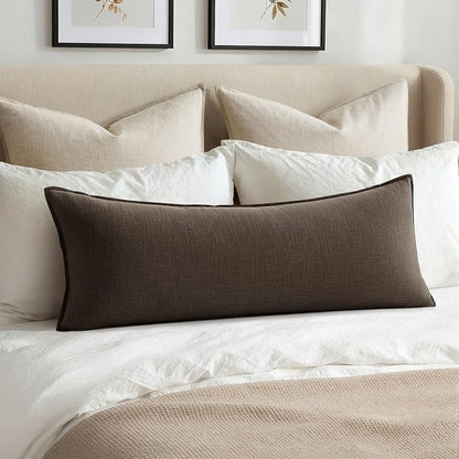 MIULEE Decorative Linen Lumbar Pillow Cover 14x36 Inch Dark Coffee | Fall by MIULEE
