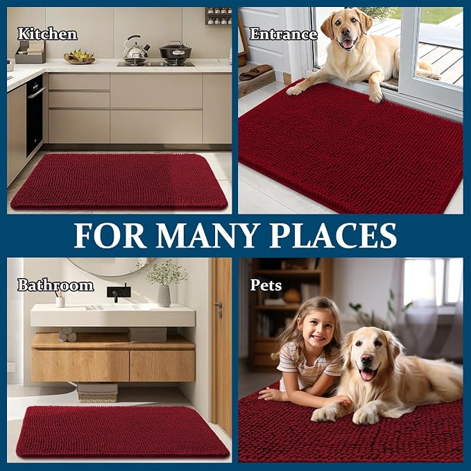 OLANLY Dog Door Mat for Muddy Paws 59x20, Super Absorbent Chenille Mud Mat | Red - Image 8