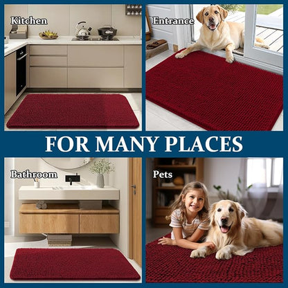 OLANLY Dog Door Mat for Muddy Paws 59x20, Super Absorbent Chenille Mud Mat | Red - Image 8
