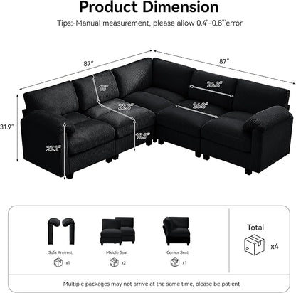 87'' V-Shaped Sectional Sofa Couch, 5-Seater Modular Couches - Image 2