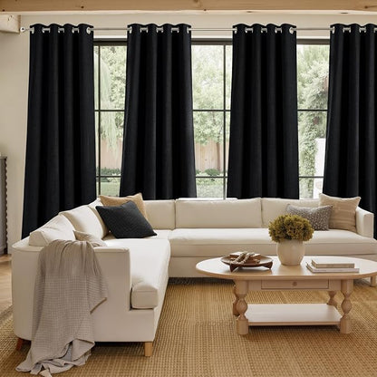 NICETOWN Faux Linen Black Blackout Curtains 84 inches Long - Image 4