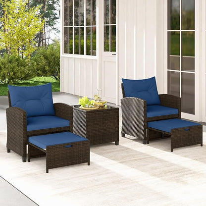 Tangkula 5 Pieces Patio Conversation Set, PE Wicker Rattan Outdoor Furniture Set - Image 3