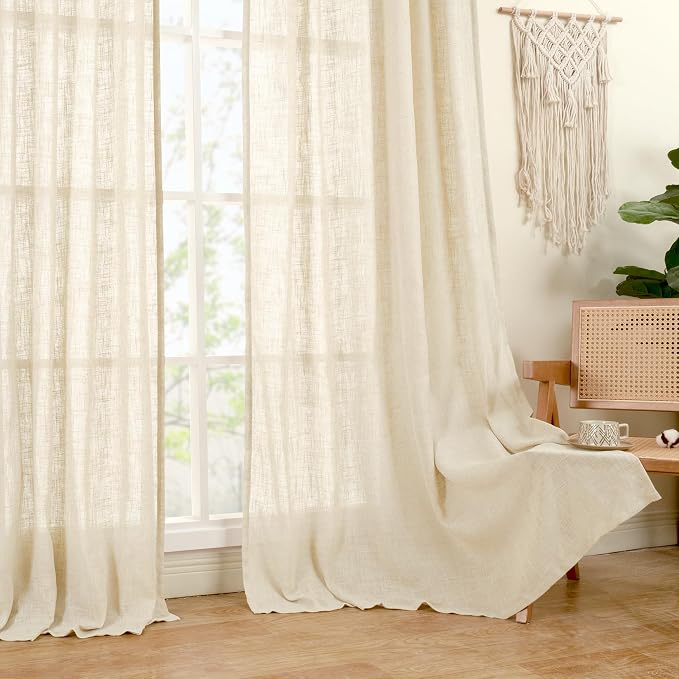 Beige Linen Curtains for Living Room 84 inch Length, 34 x 84 Inch | Light - Image 9