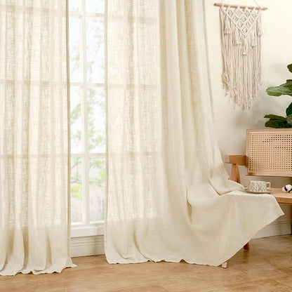 Beige Linen Semi Sheer Curtains - Image 9