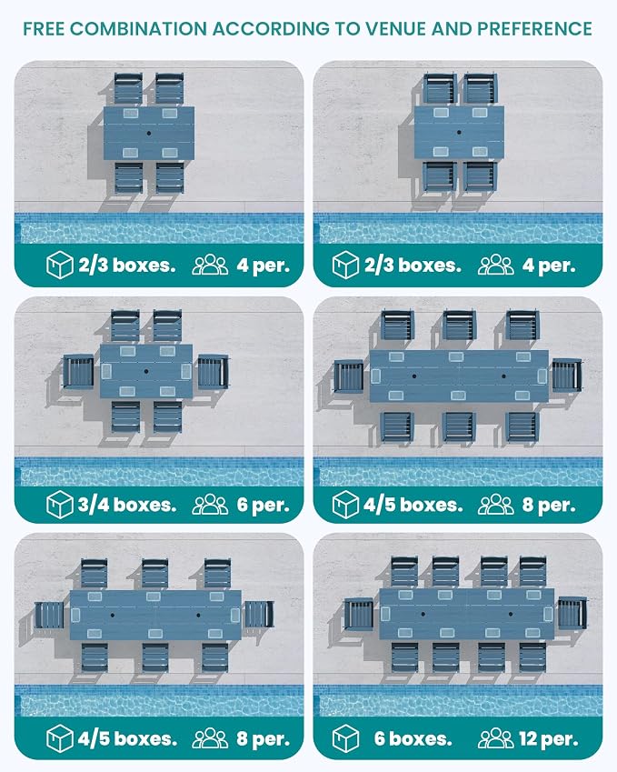 SERWALL HDPE Dining Set for 8: 2 Umbrella Hole Tables + 8 Chairs. Includes 8 - Image 9