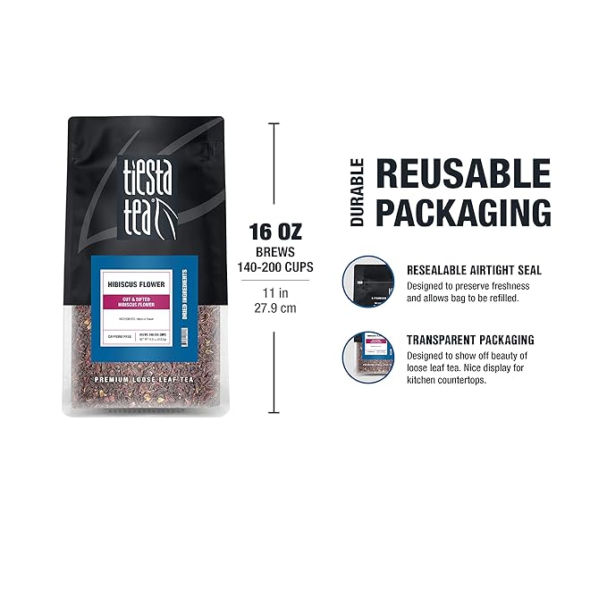 Tiesta Tea - Dried Hibiscus | Loose Leaf | Cut & Sifted Hibiscus Flower | Premium Blend | Non-Caffeinated | Make Hot or Iced & Brews Up to 200 Cups | 16 Ounce Resealable Bulk Pouch