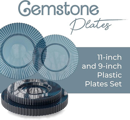 Exquisite 40 Piece Plastic Disposable Plates Set For 20 Guests I 20 X 9 Inch & 20 X 11 Inch Disposable Plastic Plates | Color: Blue | Great for Weddings Parties And Formal Occasions