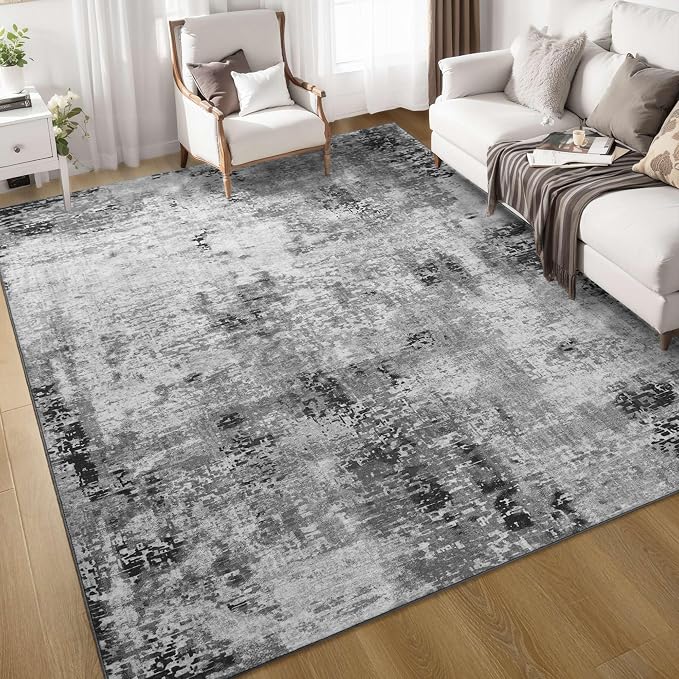 Living Room Rug 6x9 Gray Area Rug Machine Washable Boho Carpet Non Slip by OmpaaHomeDecor
