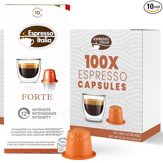 ESPRESSO ITALIA - 100 FORTE Intensity 12. Coffee capsules compatible with Nespresso Original Line Machines, Italian Coffee Pods for Ristretto and Expresso