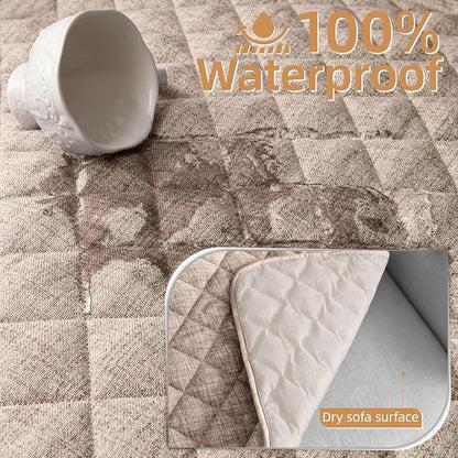 Dog Couch Cover for Sofa 100% Waterproof Faux Linen Sofa Covers for 3 Cushion - Image 3