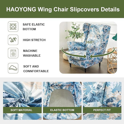 HAOYONG Wing Chair Slipcovers Printed Wingback Chair Covers 2 Pieces Wingback - Image 4