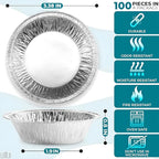 LEGLO 100 Pcs Disposable Egg Tart Tins - 2.9" Aluminum Mini Pie Tins, Quality and Durable Material, Easy to Use and Oven Safe, Moisture and Odor Resistant, Good for Fruit, Pastry, Meat, and Pot Pies