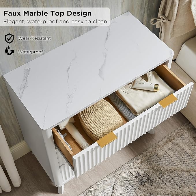 T4TREAM Fluted 3 Drawers Nightstand Set of 2, Oversized Extra Large Modern Side - Image 4
