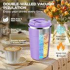 Volhoply 13 oz Stainless Steel Insulated Travel Coffee Mug with Fip Lid Bulk 4 Pack,Reusable Double Wall Vacuum Metal Coffee Cup,Portable Leak Proof Thermal Tumbler for Hot & Cold Drinks(Purple,4)