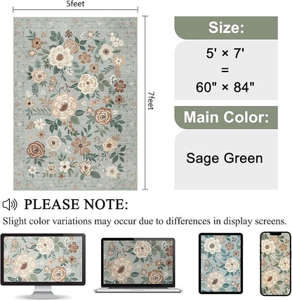 DUKINO 5x7 Area Rug Floral Washable Rug - Image 2