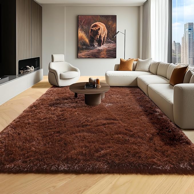 Brown 8x10 Area Rugs for Living Room, Large Fluffy Shag Bedroom Rug, Soft Plush - Image 5