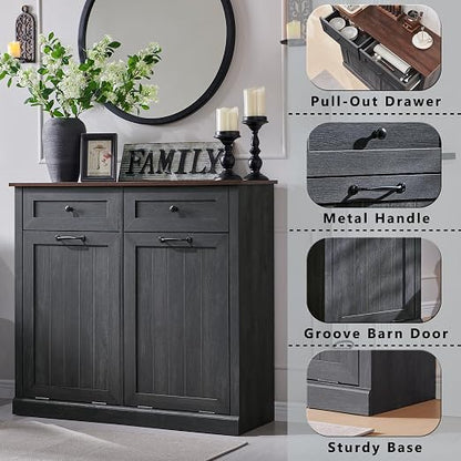 IFGET Double Tilt Out Trash Cabinet, 20 Gallon Farmhouse Laundry Hamper Cabinet - Image 3