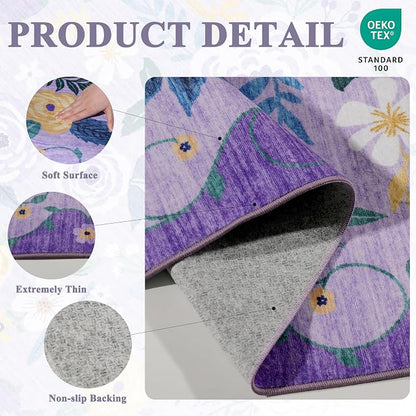 DUKINO 5x7 Area Rugs, Floral Washable Rug - Image 4