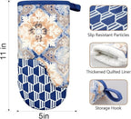 Thumb Oven Mitts, Heat and Slip Resistant Silicone Kitchen Mittens 2-Pack Set, Vintage Carpet Flower Soft Long Oven Gloves, Flexible Potholders for Safe Baking Cooking & Grilling (Dusty Blue)