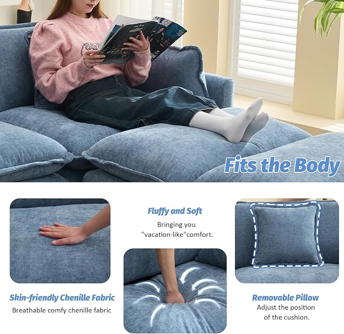111'' Sectional Cloud Deep Seat Couch, Oversized Chenille U Shaped Sectional - Image 4