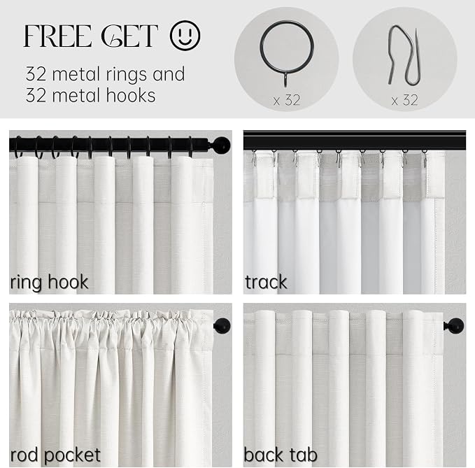 Topfinel Snow White Blackout Linen Curtains 102 Inches Long - Image 4