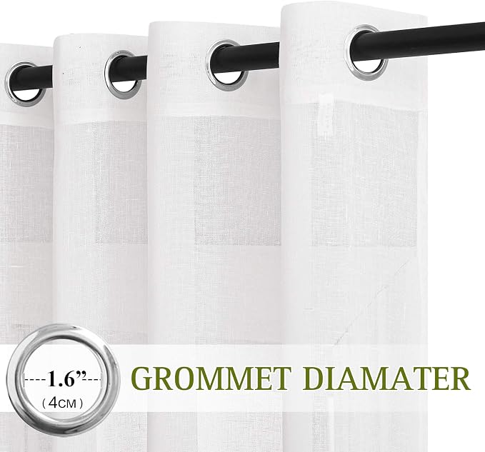NICETOWN White Linen Curtains 108 inches Extra Long 2 Panels Set, Grommet Open - Image 2