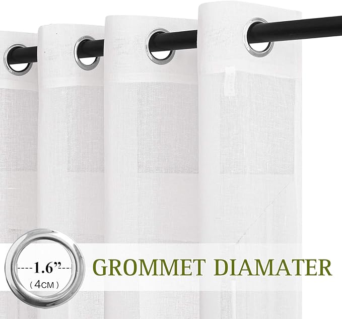 NICETOWN White Linen Kitchen Curtains 54 inches Long, Grommet Short Curtains & - Image 3