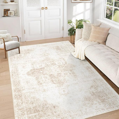 Area Rug 5x7 Washable Rug, Vintage Boho Medallion Rugs Non-Slip Soft Low Pile by VECARF