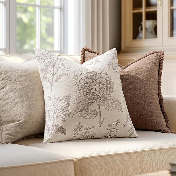 Set of 2 Decorative Floral Pillow Covers 18x18 Inch Light Camel | Neutral - Image 3