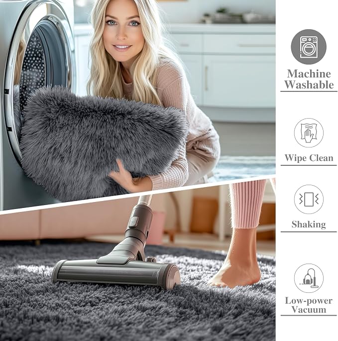 OLANLY Grey Round Rugs for Bedroom - Image 3