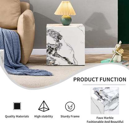 16'' Cube Coffee Table with Marble Stone Pattern, Square No Assembly End Table - Image 6