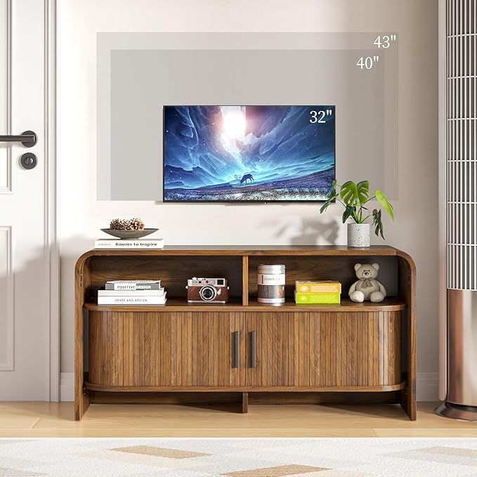 Small TV Stand for Bedroom, Low Fluted TV Console for 40 43 Inch, Mid Century - Image 4