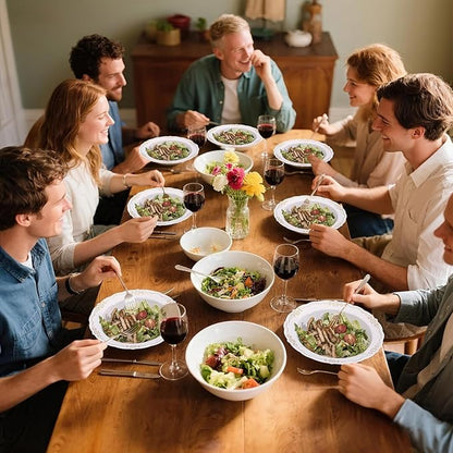 DaYammi 50 Pack Plastic Bowls with Gold Rim, 12oz Disposable Soup Bowls, Heavy Duty Dinner Bowls for Weddings, Parties, Dinners, Catering and Everyday Use