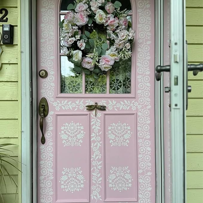 Talavera Stencils for Crafts Reusable Floral Stencils for Walls Mexican Flower Border Corner Drawing Stencil for Wood Furniture Wall Canvas Floor