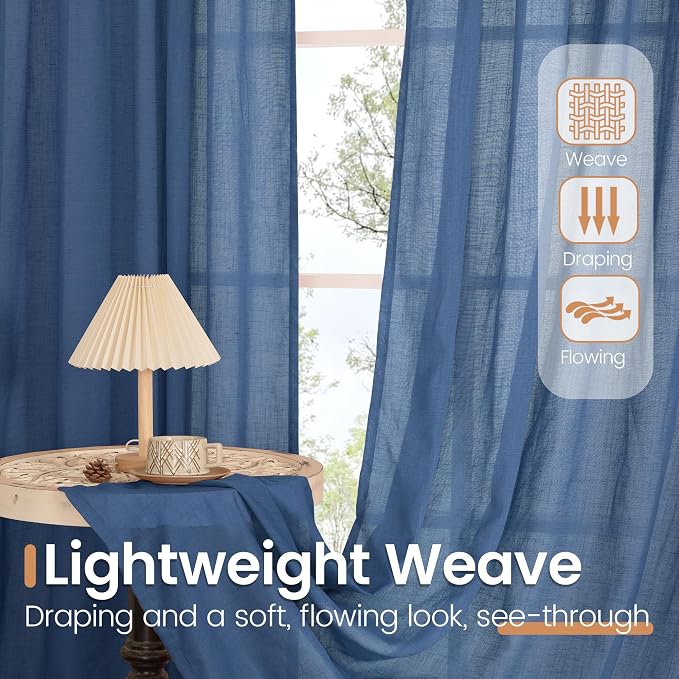 BGment Linen Navy Blue Curtains 96 Inches Long - Image 4