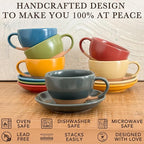 Mora Ceramic Latte Art Mug With Saucer - 10.5 oz, Round Bottom For Perfect Pours - Cafe Cups for Cappuccino, Espresso, Coffee, Tea etc - Porcelain Set for Baristas, Great Gift - Shadow Grey