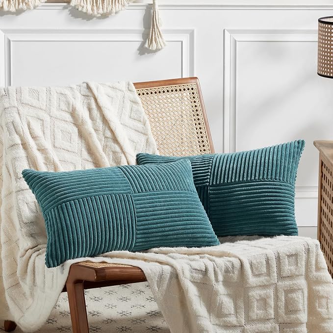 Fancy Homi 2 Packs Teal Lumbar Decorative Throw Pillow Covers 12x20 Inch by Fancy+Homi